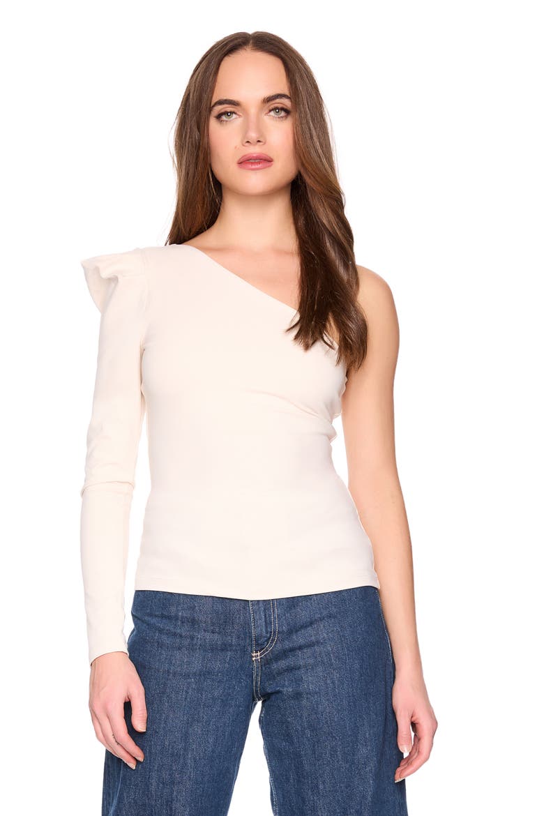 Pleated One-Shoulder Knit Top, Alternate, color, BLANCHED ALMOND