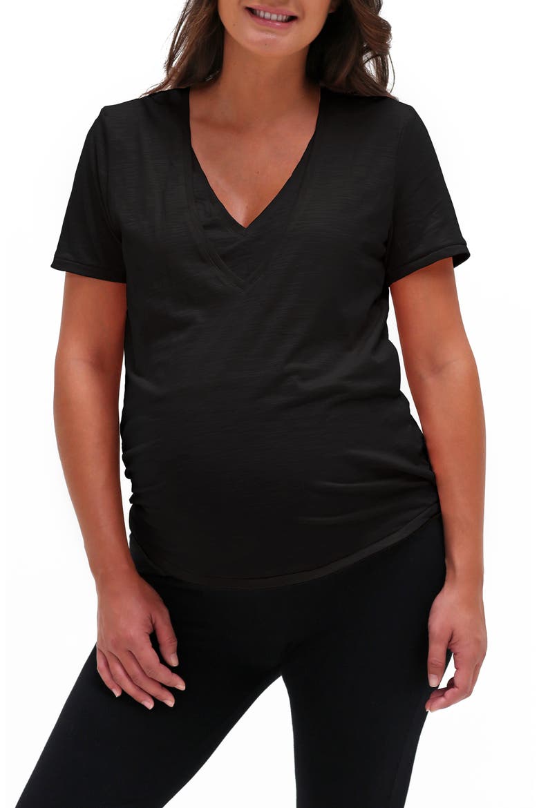 V-Neck Maternity/Nursing T-Shirt, Main, color, BLACK