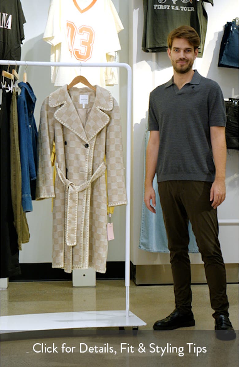 Wool Blend Checkered Blanket Stitch Coat, sales video thumbnail