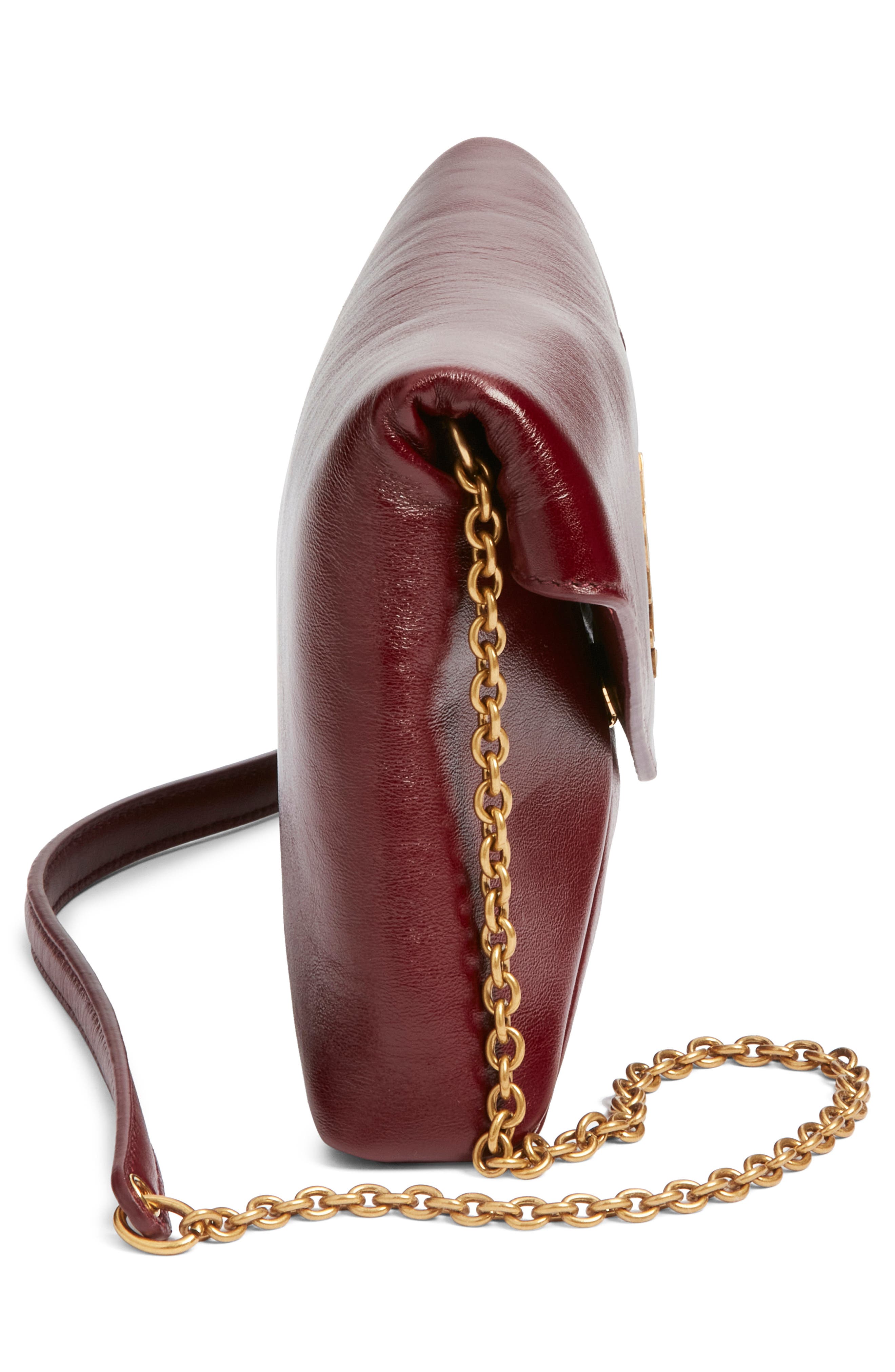 Saint Laurent Small Cassandre Leather Shoulder Bag, Alternate, color, Dark Ruby