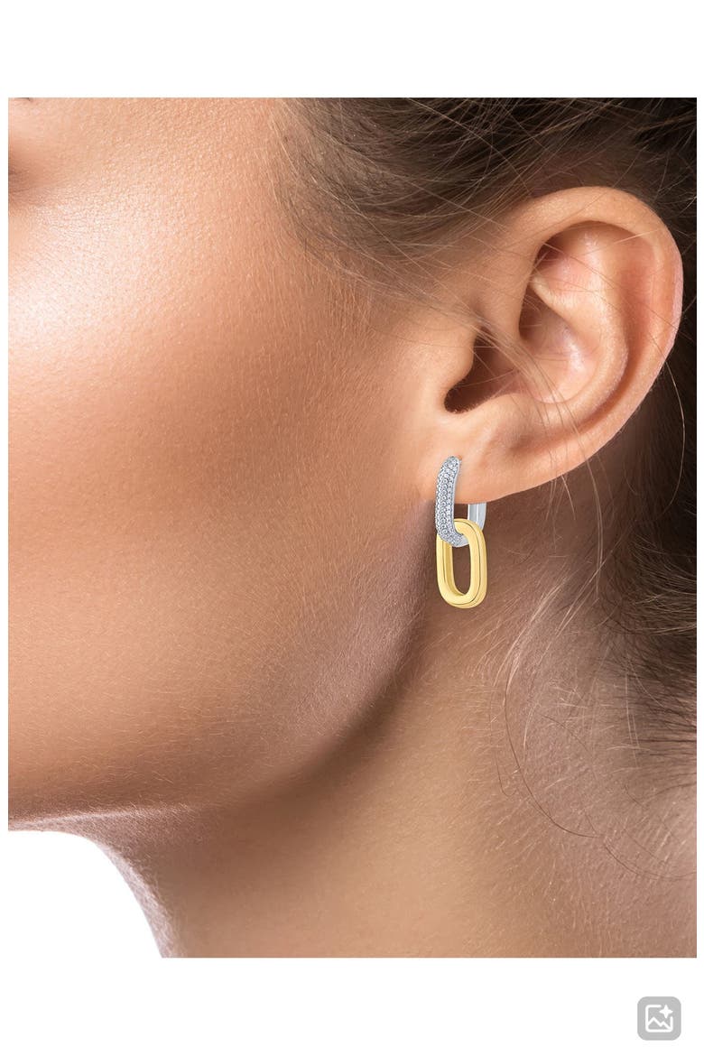 Pavé Cubic Zirconia Two-Tone Double Link Earrings, Alternate, color, TWO TONE PLATED BRASS