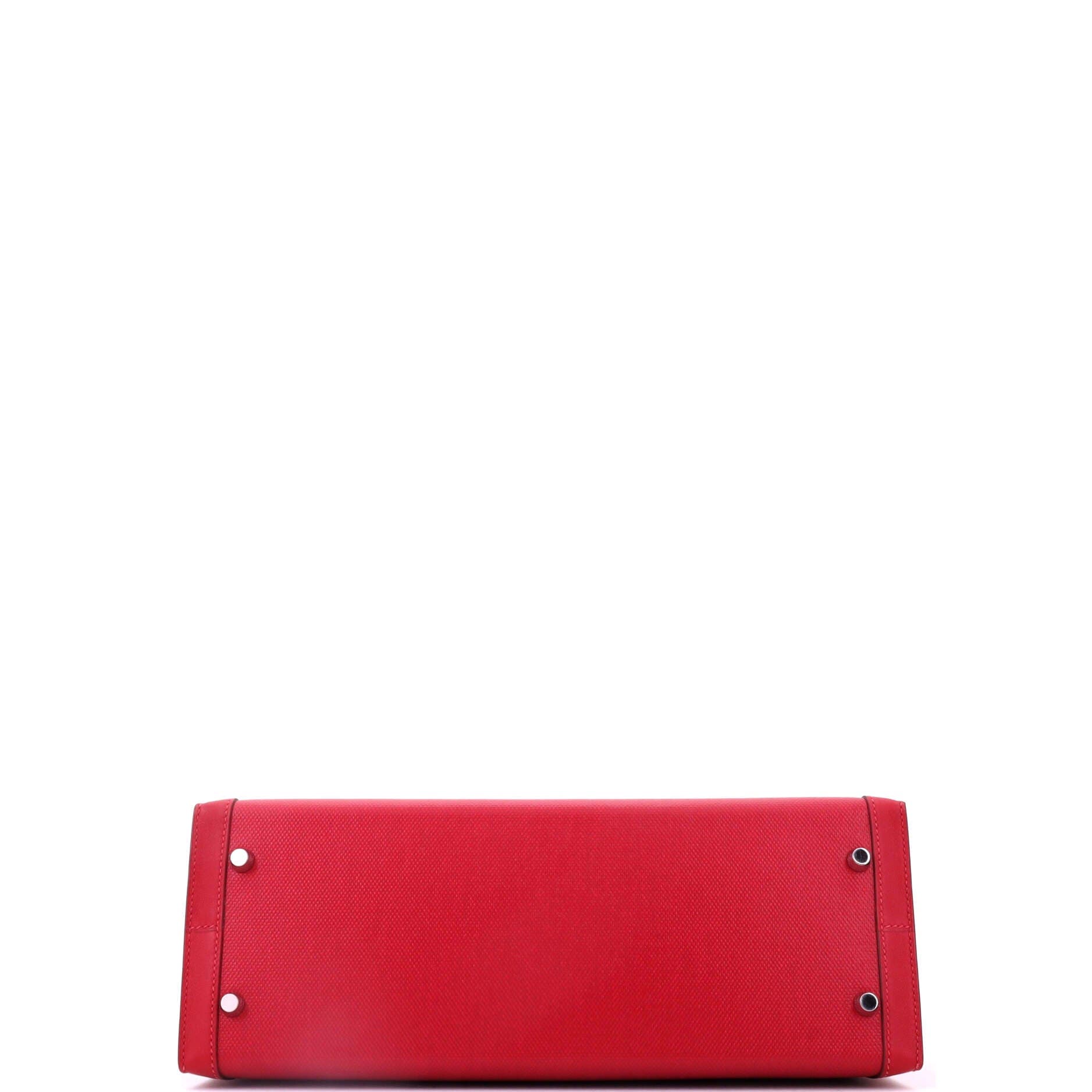 Kelly Handbag Red Berline Vache Canvas with Swift and Toile with Palladium Hardware 32, Alternate, color, Red