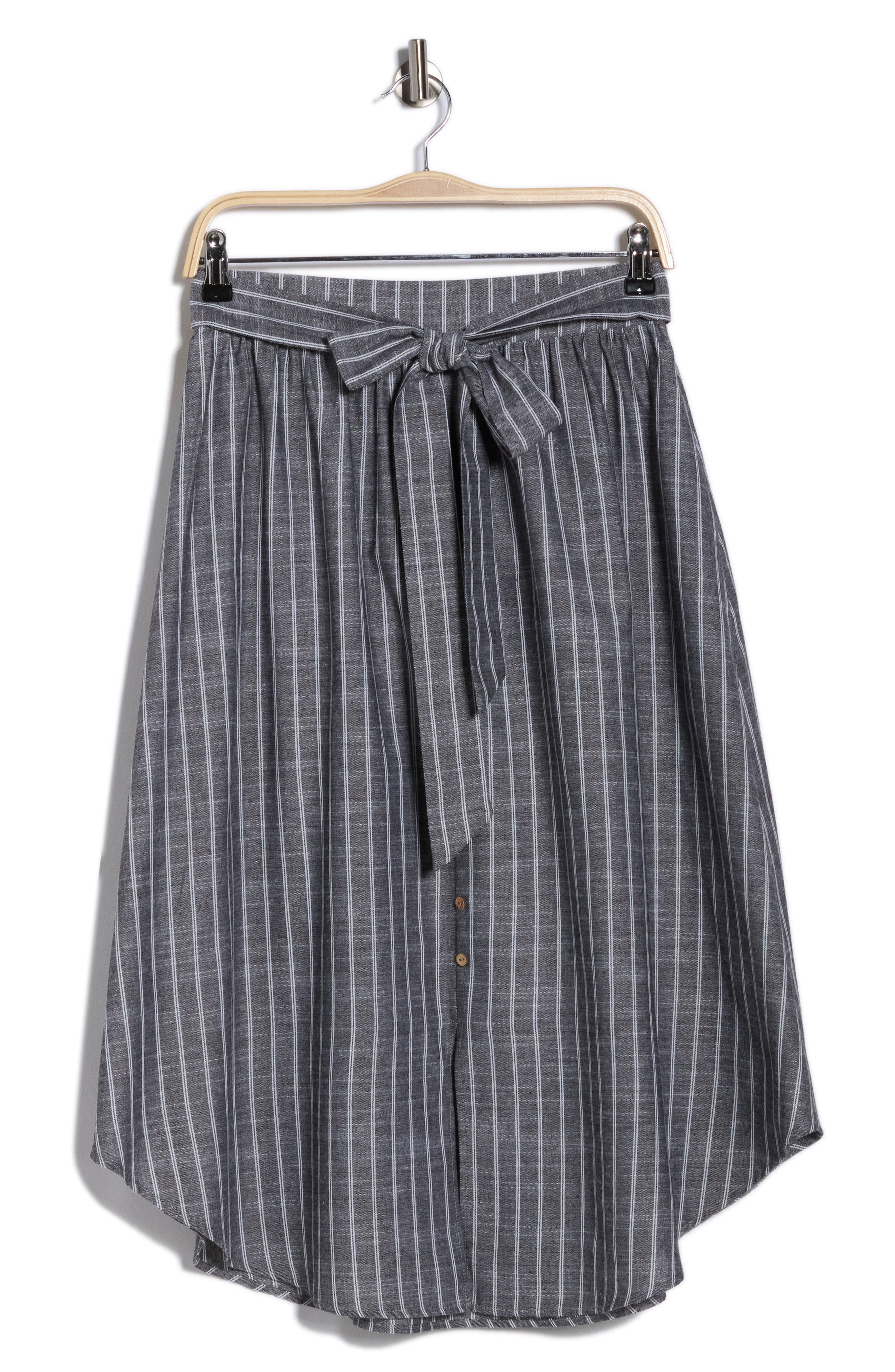 Renee C Stripe Curve Hem Linen Blend Midi Skirt