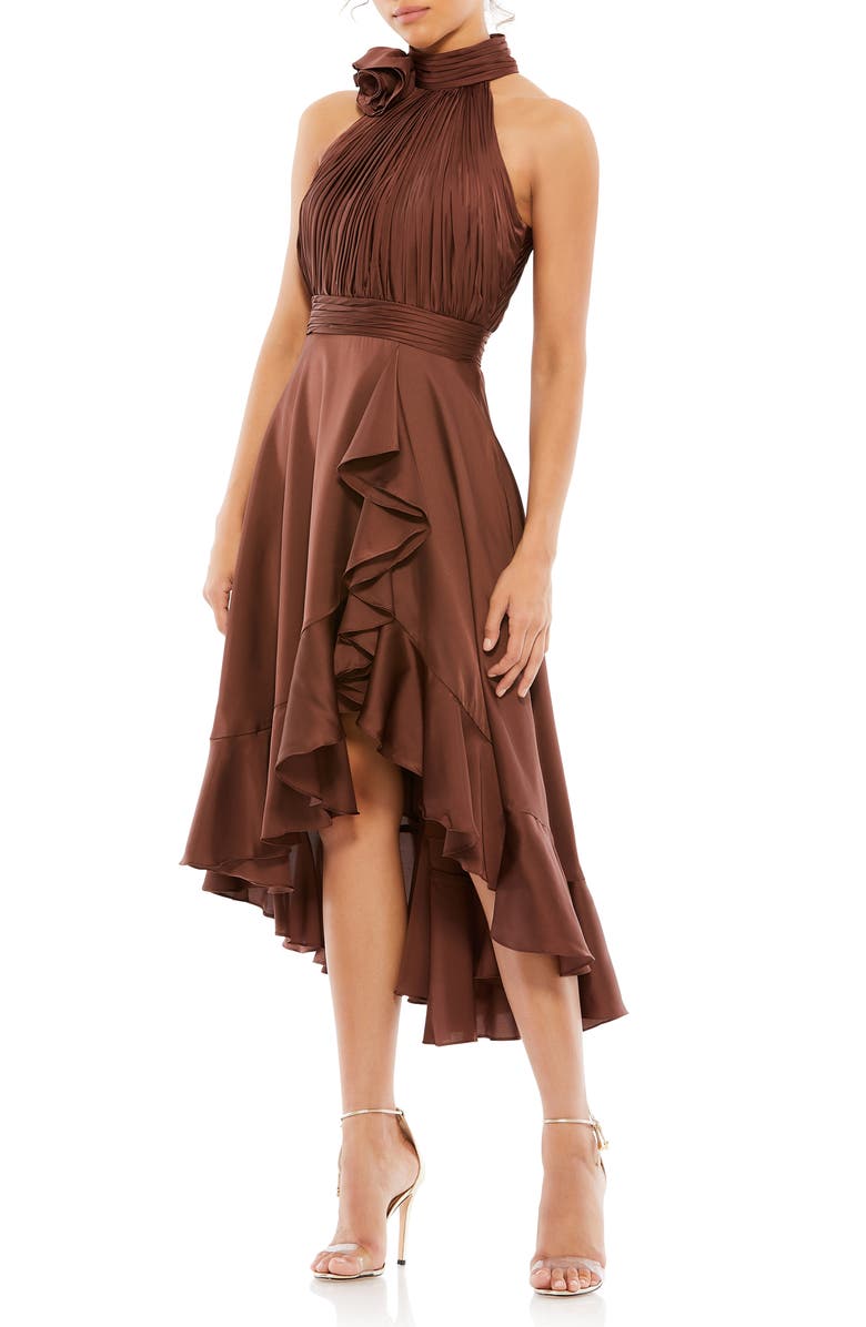 Mac Duggal Pleated Bodice High-Low Satin Cocktail Dress, Main, color, 