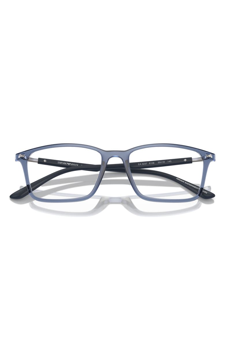 Emporio Armani 55mm Rectangle Optical Glasses, Alternate, color, Shiny Blue / Demo Lens