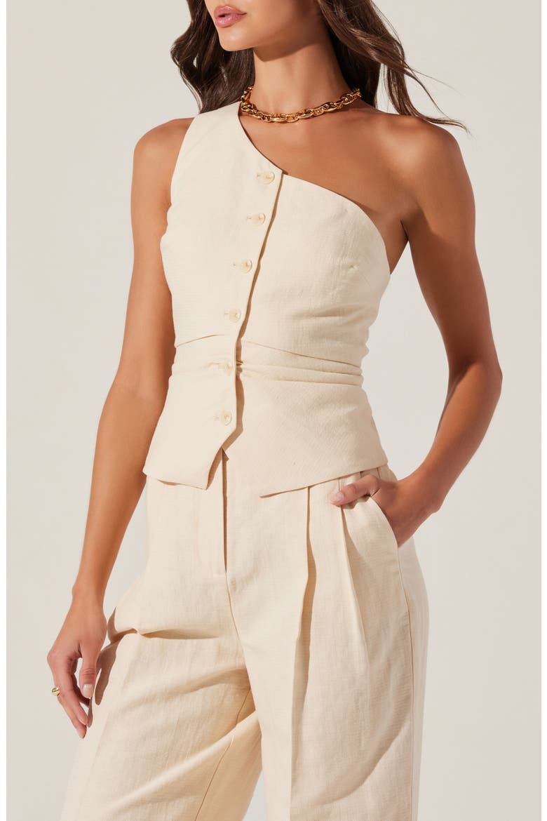 Bryony One-Shoulder Cotton & Linen Vest, Alternate, color, CREAM
