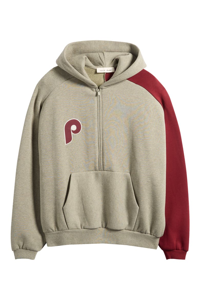 x MLB Philadelphia Phillies Cotton Blend Fleece Half Zip Hoodie, Alternate, color, SEAL HEATHER/ CABERNET