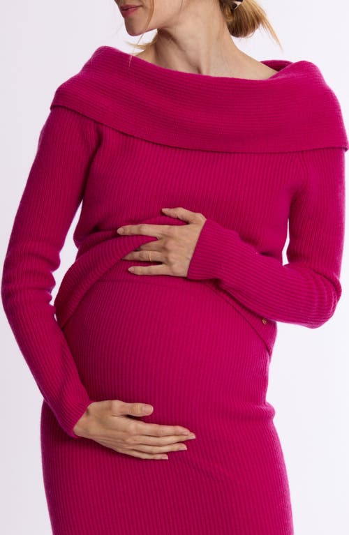 Cache Coeur Kim Rib Fold Over Cowl Neck Wool Blend Maternity Sweater In Fuchsia