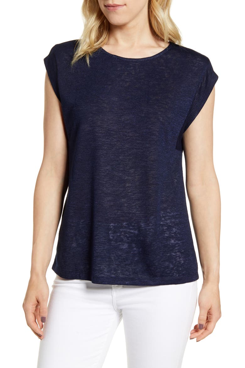 Cap Sleeve Knit Top, Main, color, NAVY-SOLID
