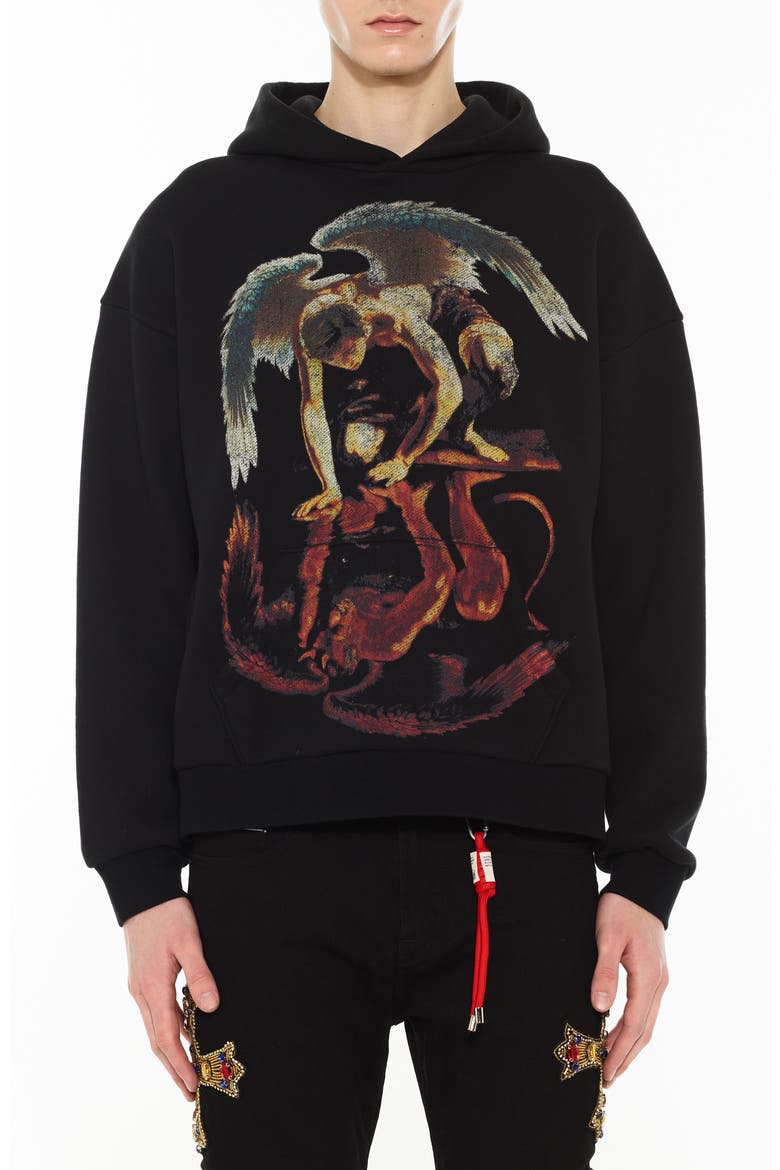 Repent Cotton Graphic Hoodie, Main, color, BLACK