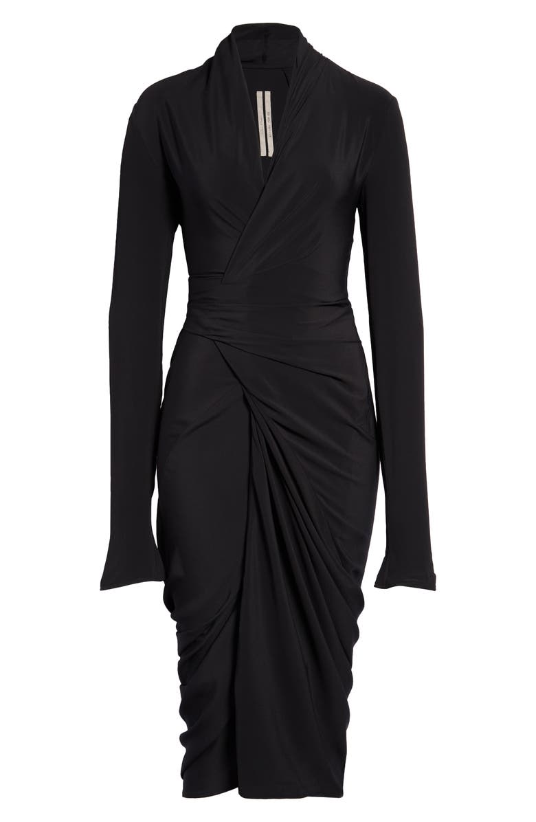 Rick Owens Drape Long Sleeve Wrap Dress, Alternate, color, 