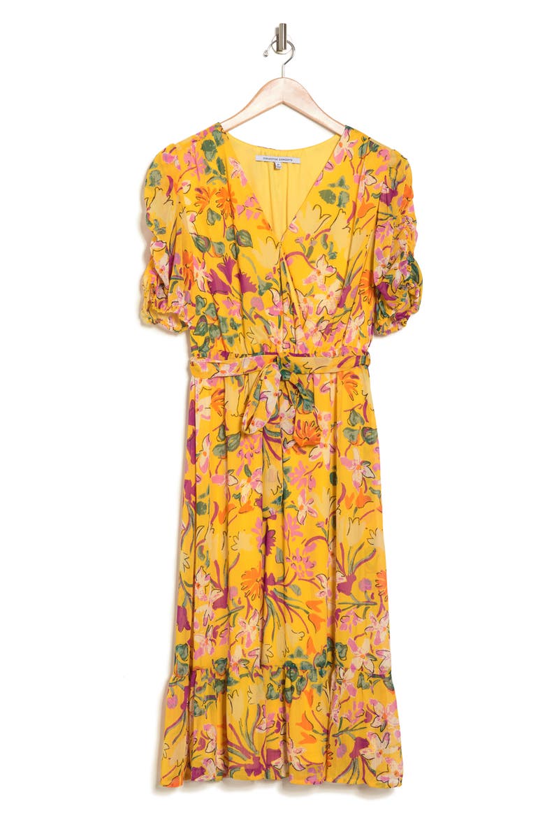 Chiffon Puff Sleeve Midi Dress, Alternate, color, YELLOW FLORAL