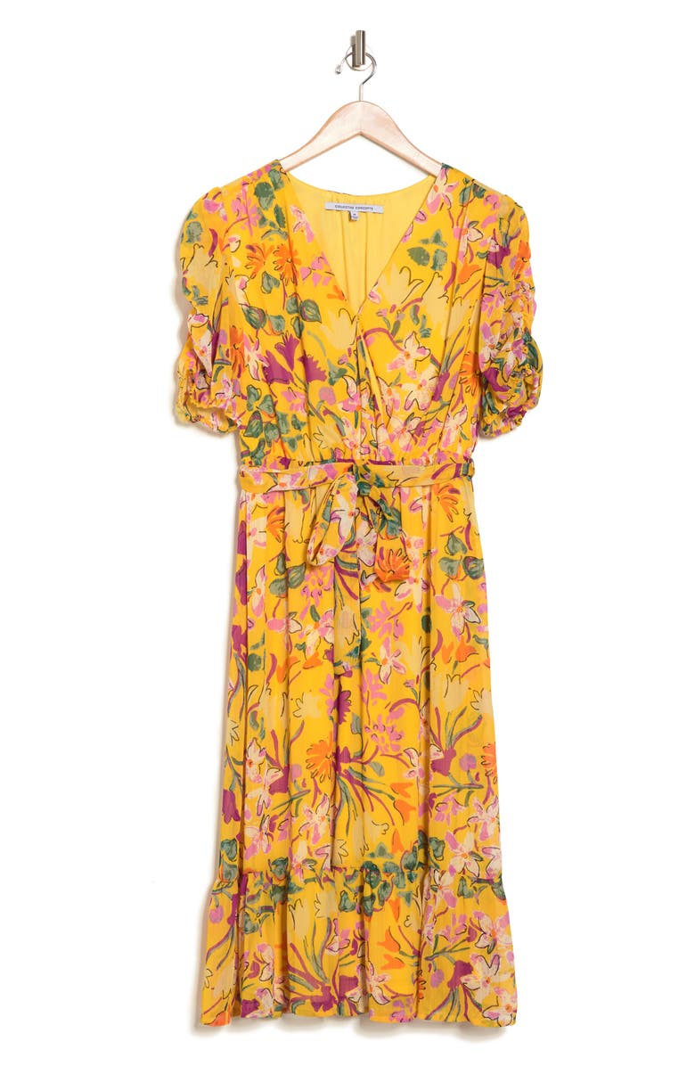 Collective Concepts Chiffon Puff Sleeve Midi Dress, Alternate, color,