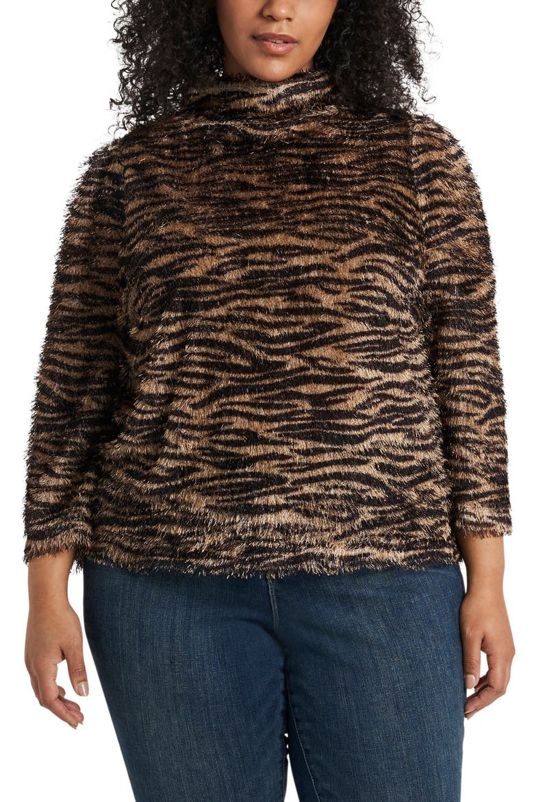 Zebra Print Eyelash Knit Sweater, Main, color, FALCON