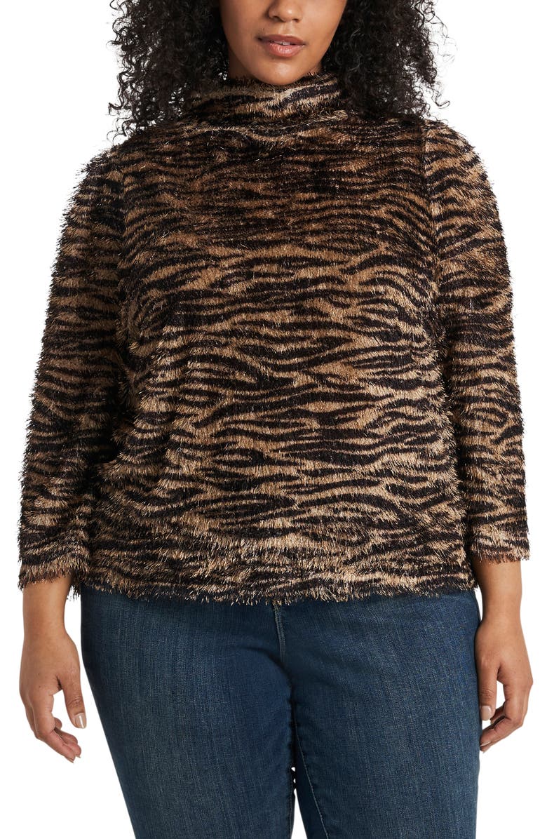 Vince Camuto Zebra Print Eyelash Knit Sweater, Main, color, 