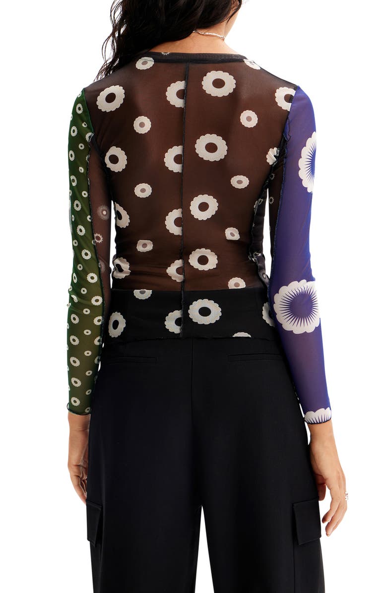 Desigual Mixed Print Colorblock Mesh Top, Alternate, color, 