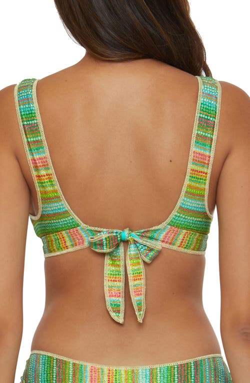 Becca Rainbow Sunset Metallic Stripe Bikini Top In Green