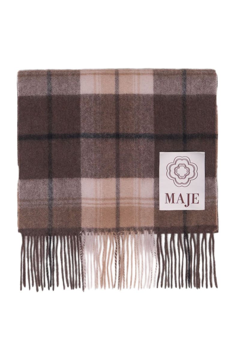 maje Wool check scarf, Main, color, Big Brown Check