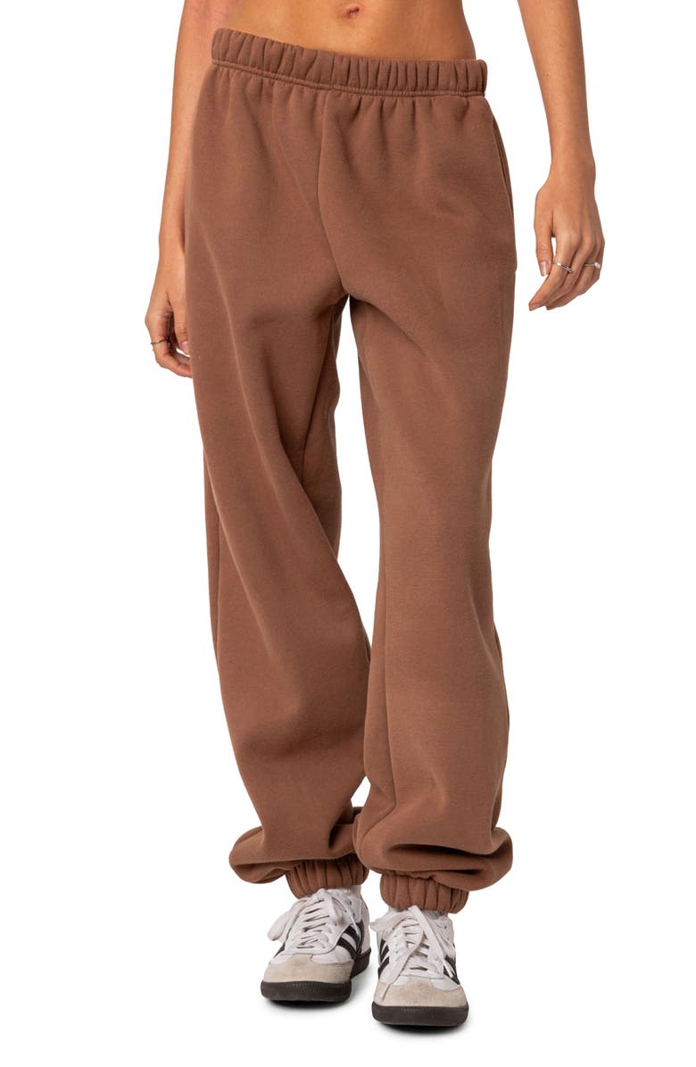 EDIKTED Clark Oversize Cotton Blend Sweatpants, Main, color, Brown