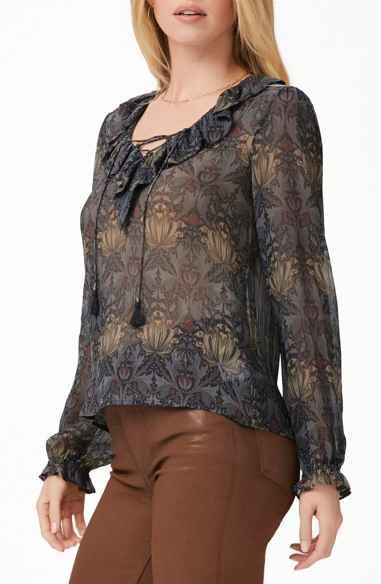 PAIGE Ilara Silk Top, Alternate, color, Charcoal/ Iced Slate
