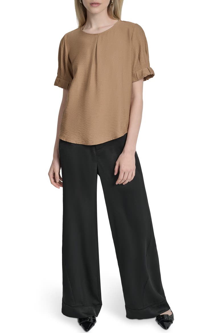 Crinkle Texture Short Sleeve Top, Alternate, color, TRUFFL