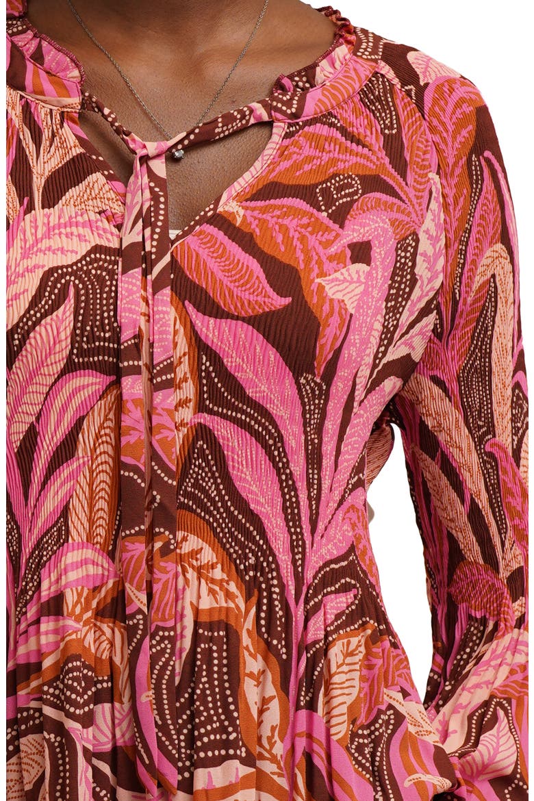 Floral Ruffle Neck Plissé Blouse, Alternate, color, JOHANNA