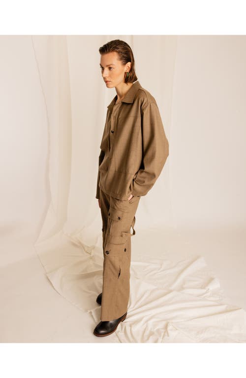 Fortela Polo Wool Overshirt With Macro Pockets In Brown