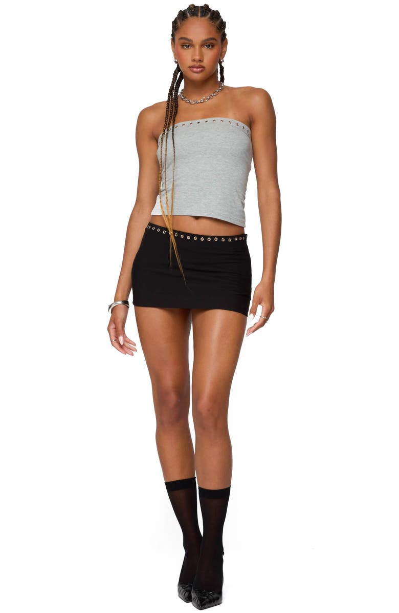 EDIKTED Grommet Stretch Cotton Tube Top, Alternate, color, Gray-Melange