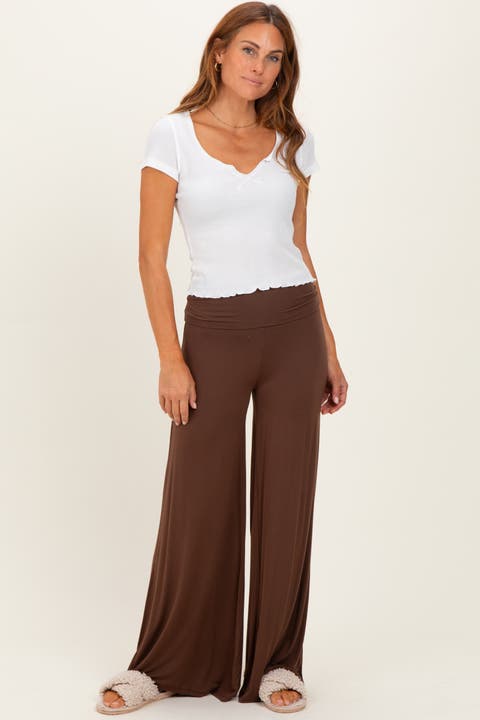 Fold Over Waist Wide Leg Lounge Pants