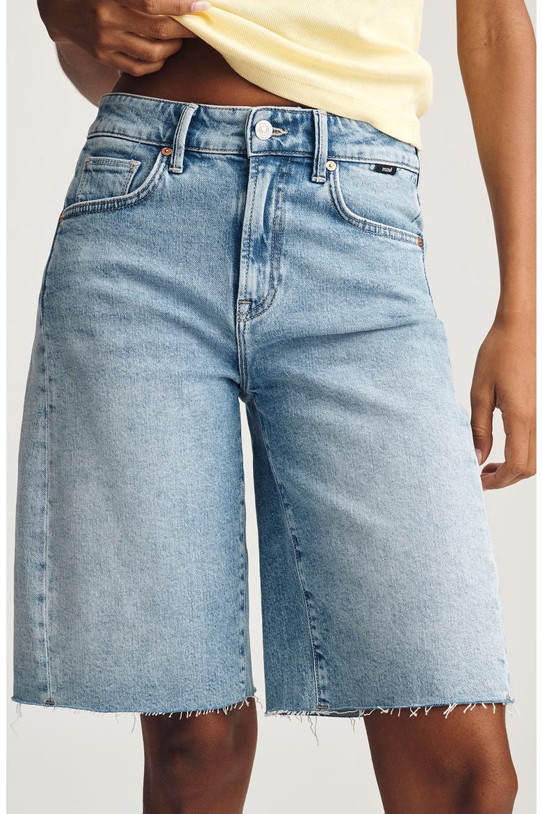 Nica Raw Hem Long Denim Barrel Shorts, Alternate, color, LIGHT CLASSIC BLUE
