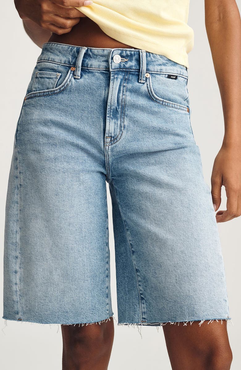 Mavi Jeans Nica Raw Hem Long Denim Barrel Shorts, Alternate, color, 