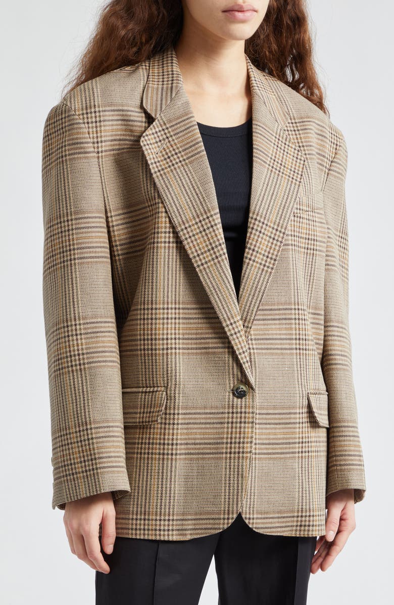 Smythe Massive One-Button Plaid Cotton & Linen Blazer, Alternate, color,