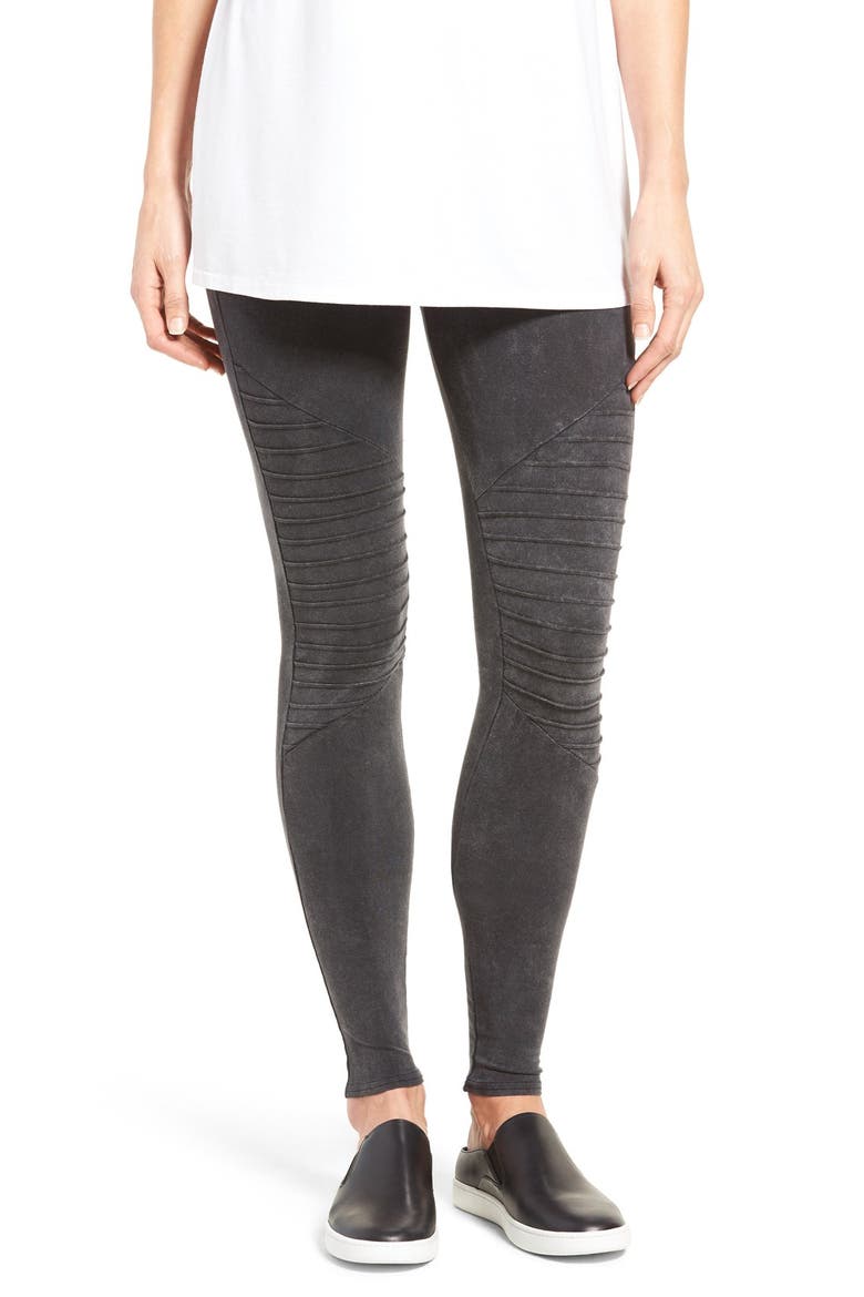 Moto Washed Cotton Blend Leggings, Main, color, BLACK