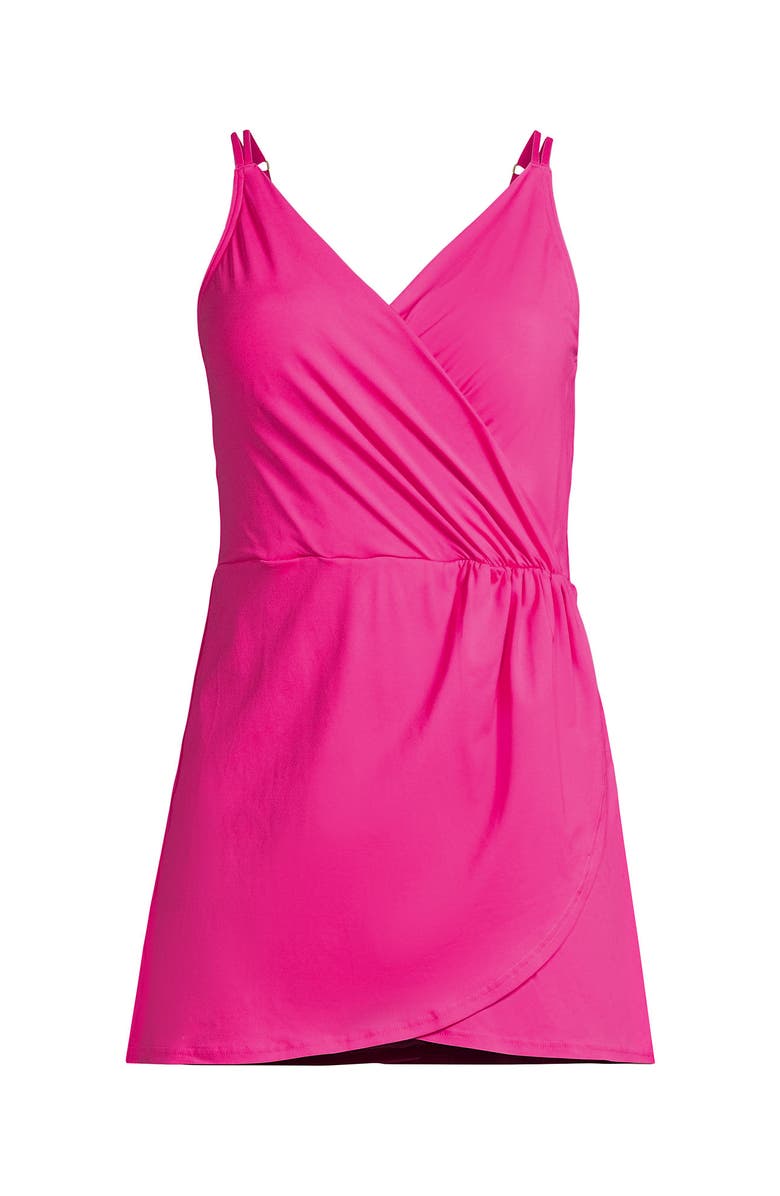 Lands' End D-Cup Chlorine Resistant Tulip Wrap Swim Dress One Piece Swimsuit, Alternate, color, 