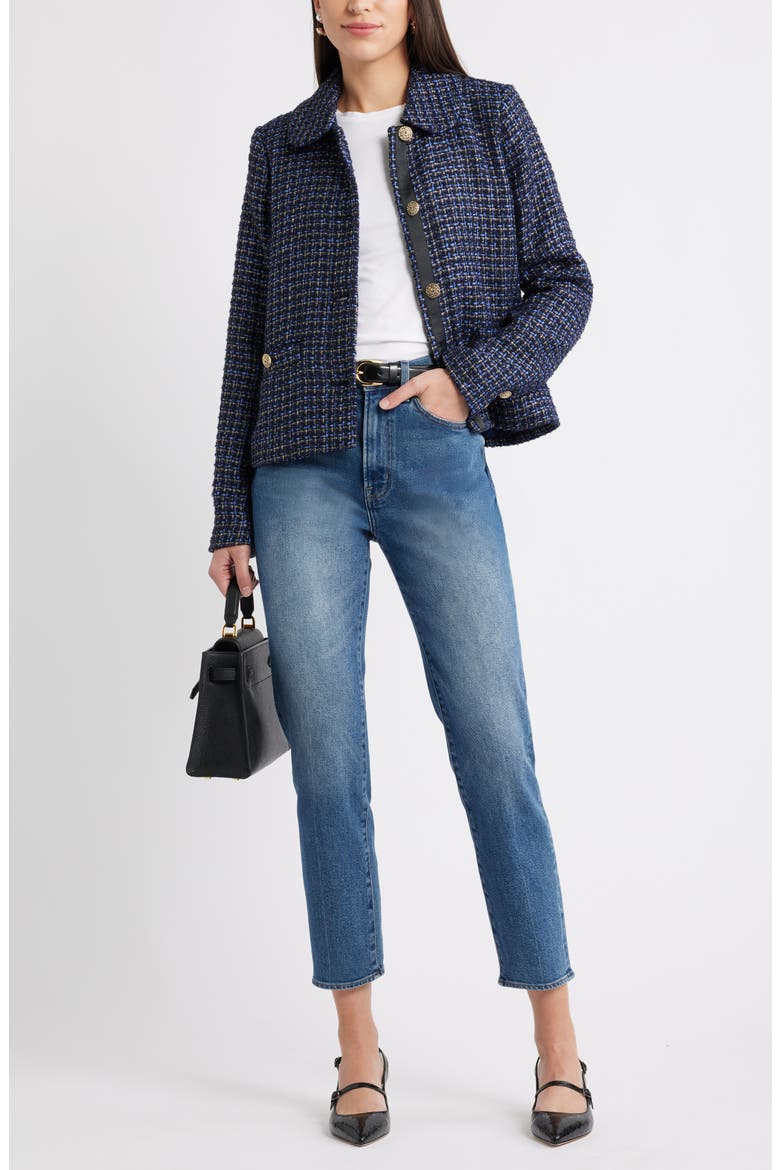 Tweed Bow Jacket, Alternate, color, NAVY- BLUE TWEED
