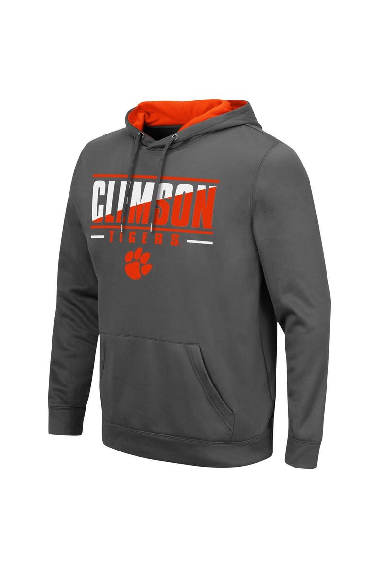 Men's Colosseum Charcoal Clemson Tigers Slash Stack 2.0 Pullover Hoodie, Alternate, color, Charcoal