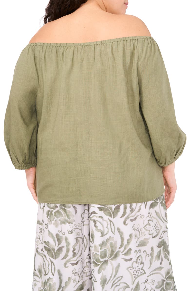 Vince Camuto Off the Shoulder Puff Sleeve Top, Alternate, color, Olive
