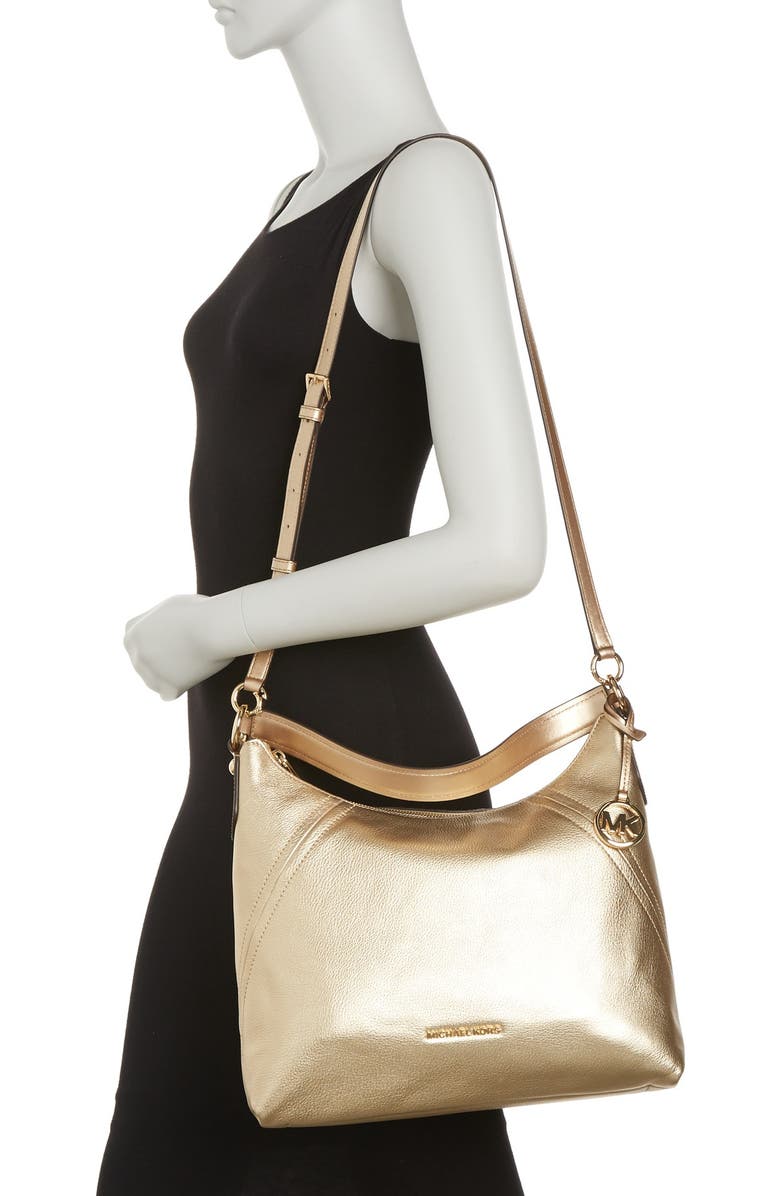 MICHAEL Michael Kors Aria Metallic Leather Hobo Bag, Alternate, color,