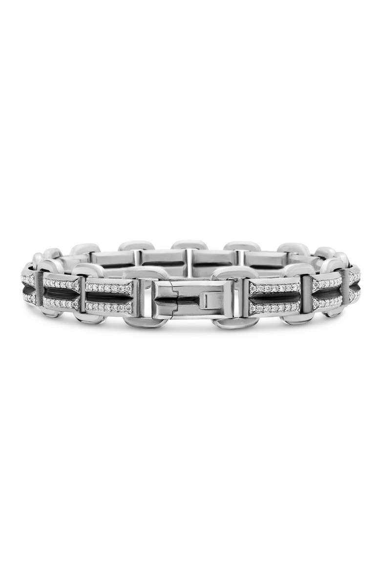 Deco Beveled Link Bracelet with Pavé Diamonds, Alternate, color, STERLING SILVER