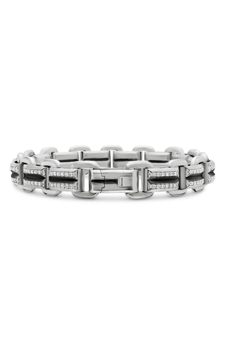 David Yurman Deco Beveled Link Bracelet with Pavé Diamonds, Alternate, color, Sterling Silver
