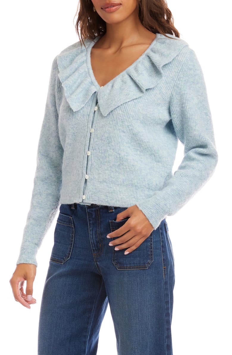 Karen Kane Ruffle V-Neck Cardigan, Alternate, color, Aqua