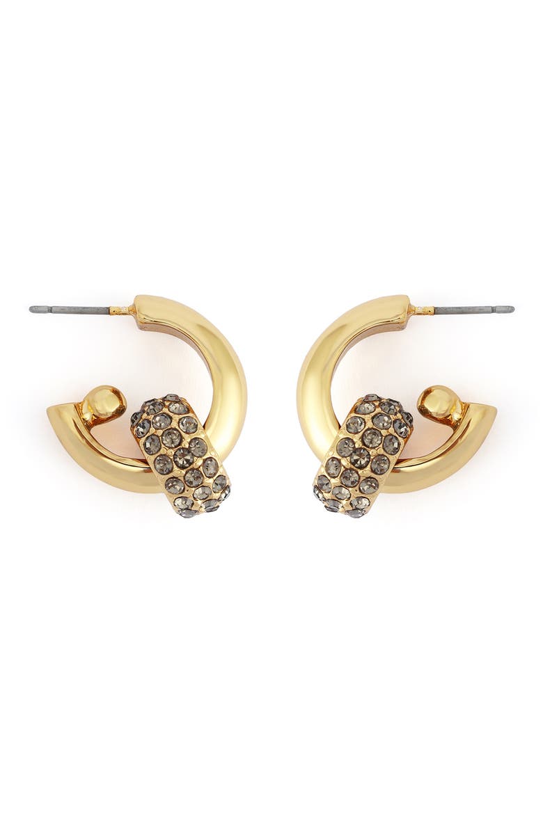Rondelle Pavé Huggie Hoop Drop Earrings, Alternate, color, GOLD/ CRYSTAL