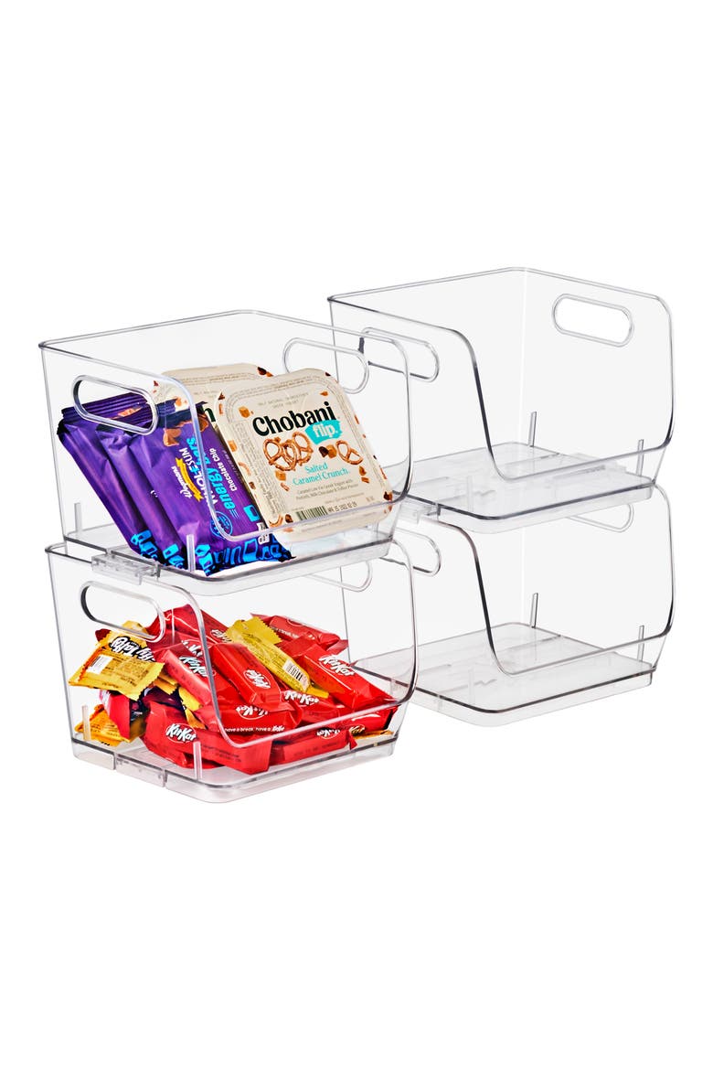 Set of 4 Stackable Open Front Bins, Alternate, color, NO COLOR