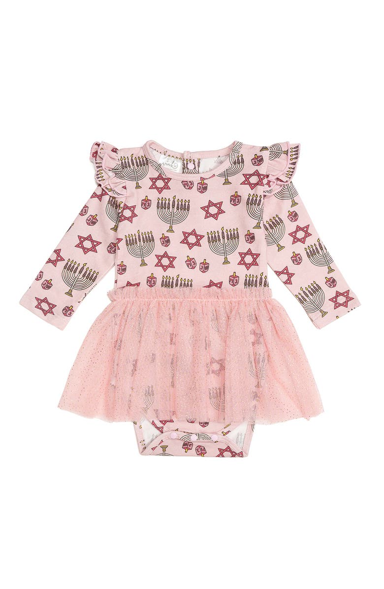 Sweet Wink Hanukkah Long Sleeve Tutu Bodysuit, Main, color, Pink