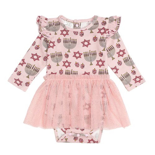 Sweet Wink Hanukkah Long Sleeve Tutu Bodysuit In Pink