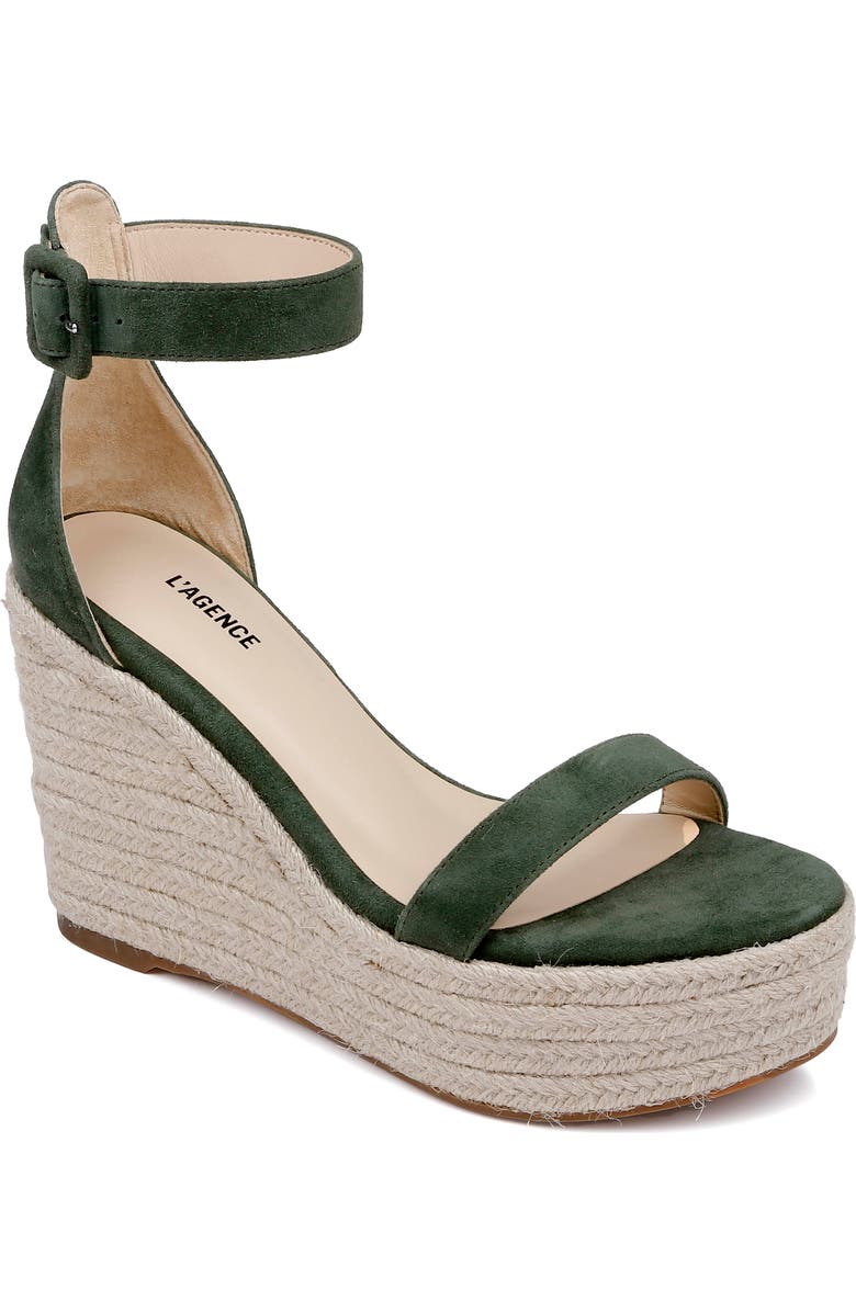 L'AGENCE Avice Ankle Strap Espadrille Platform Wedge Sandal, Main, color, Clover