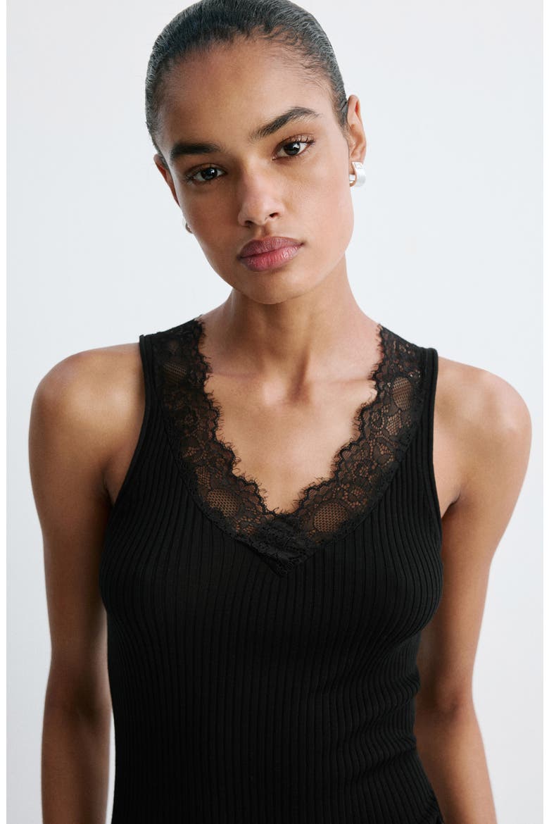 Lace Trim Lyocell Tank, Alternate, color, BLACK