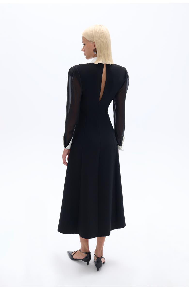 Nocturne Tie Collar Midi Dress, Alternate, color, 