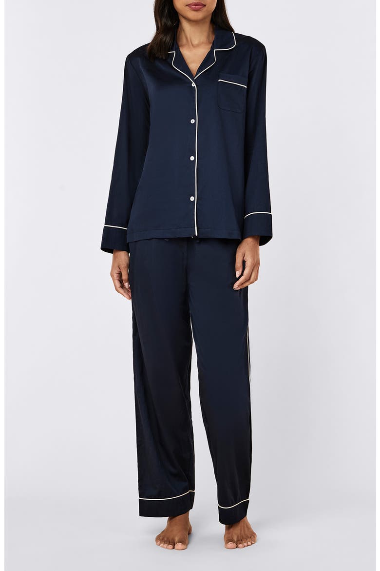 Zoe Cotton Sateen Pajamas, Main, color, DEEP NAVY