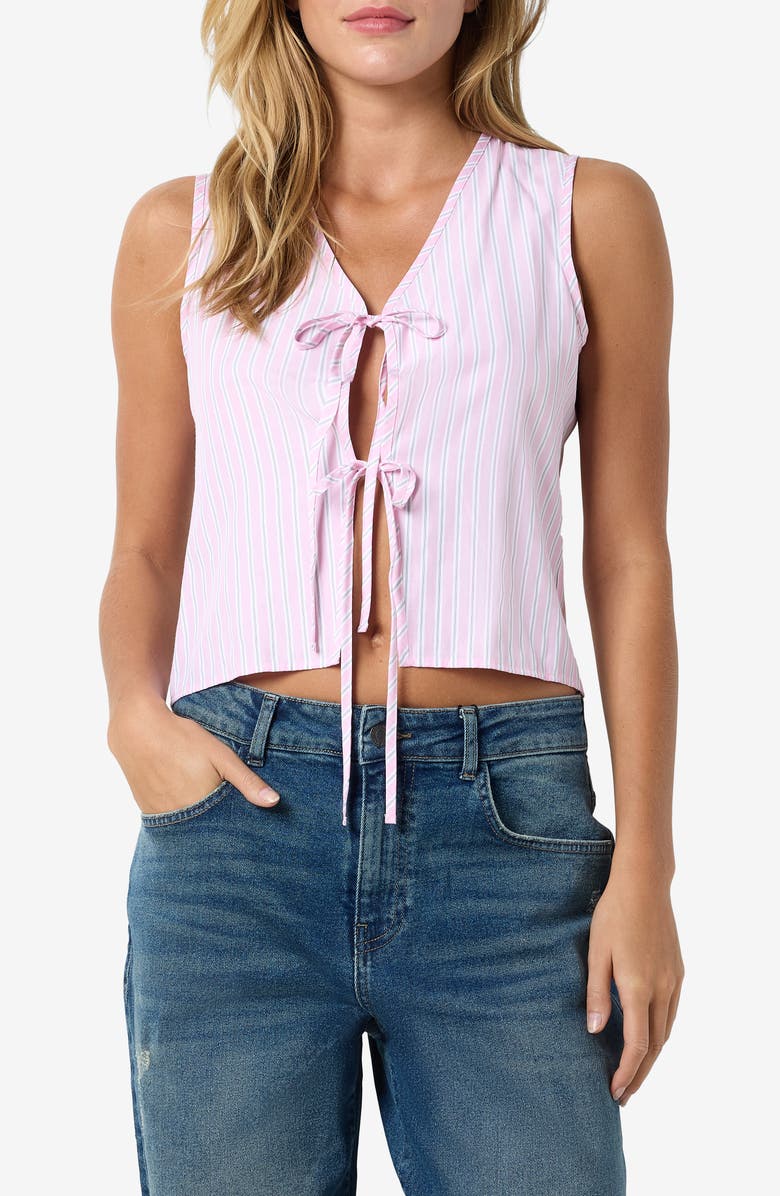 Noisy may Frida Tie Front Crop Vest, Main, color, Bonbon Stripes White